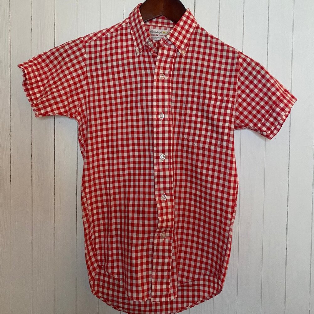 Vintage Gingham Red And White Button Down Shirt- Child Size 12 Women's Size XXS